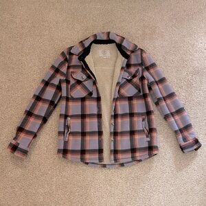 Sage Collective plaid fleece Sherpa shacket jacket shirt button down flannel XS